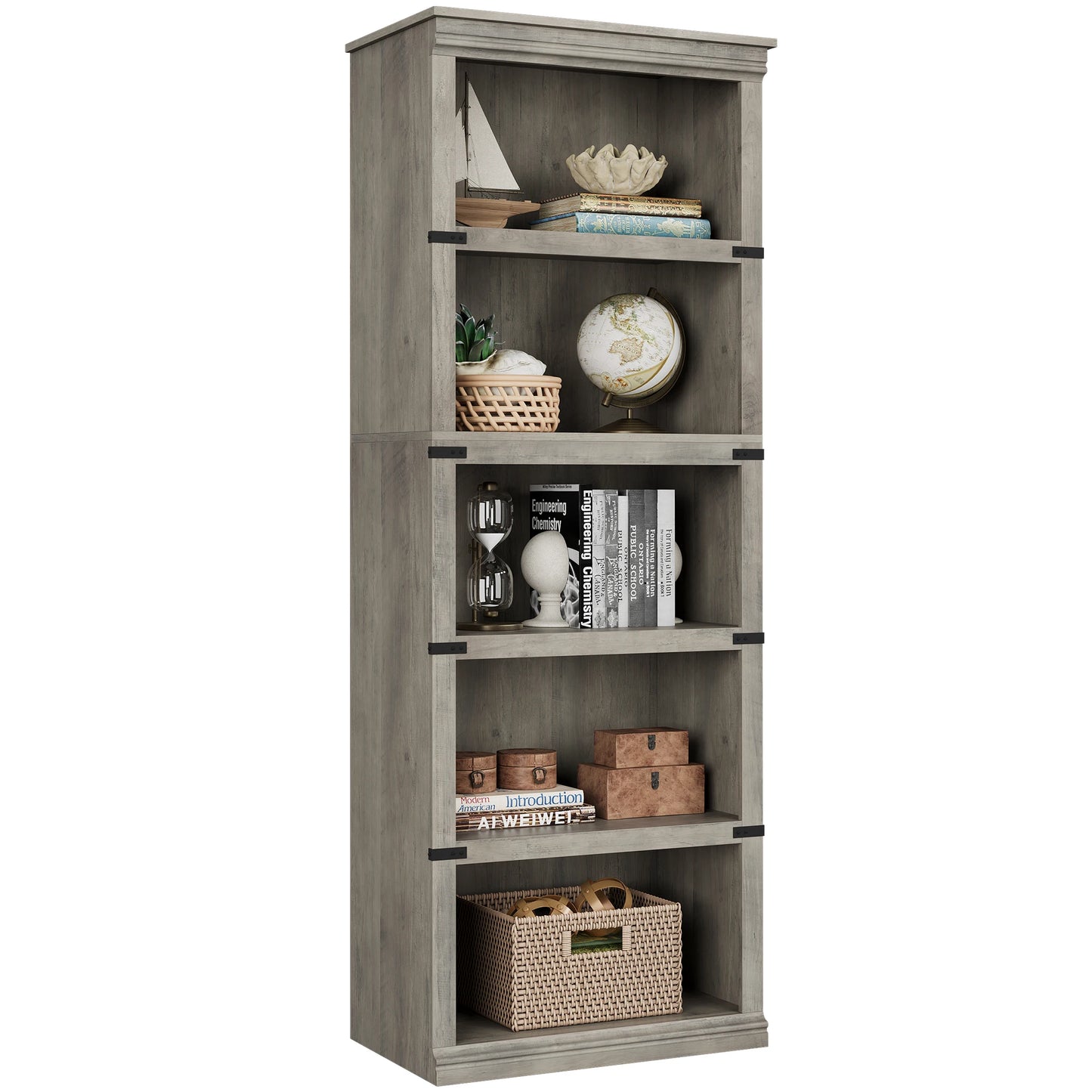 5 Tier Bookcase, Farmhouse Book 3-5 Shelf with Storage Open Display Bookshelves, Home Decor Furniture for Home Office, Bed Room