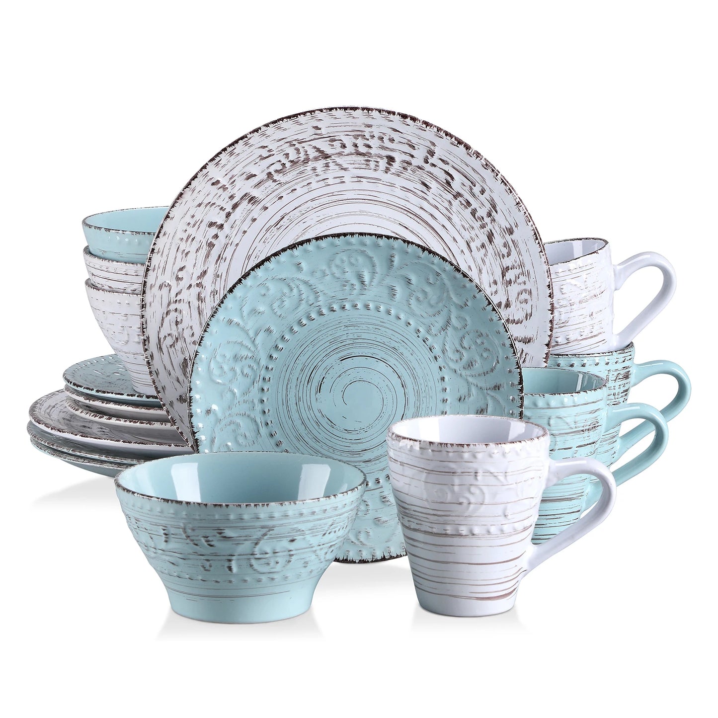 vancasso VINE 16/32/48 Ceremic Plates Dinner Set Stoneware Tableware Set with Dinner Plate,Dessert Plate,Bowl,Mug for 12 Person