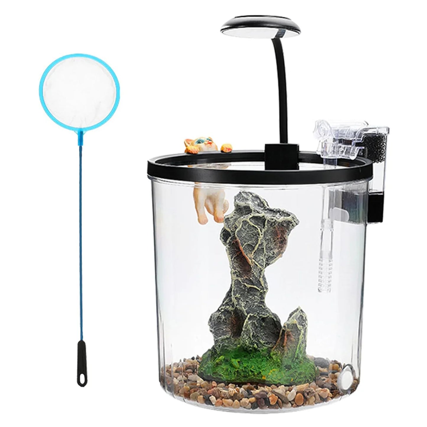 1.5 Gal Betta Fish Tank Starter Kit With Quiet Filter LED Light Oxygen Generator Acrylic HD View For Beginners Goldfish Guppies