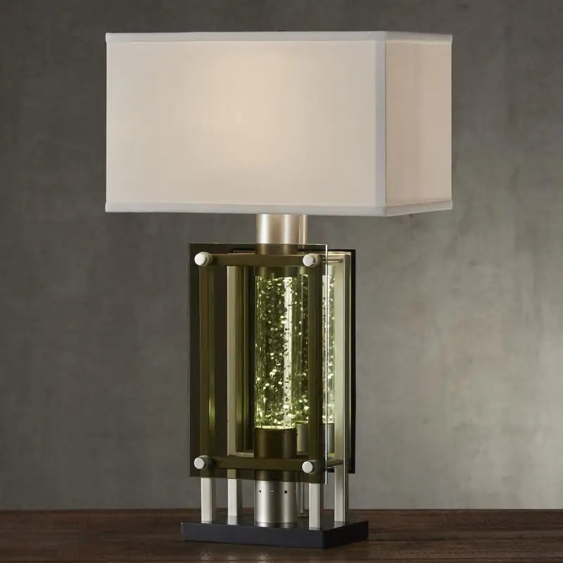 Modern Silver Finish Table Lamp for Nightstand, Water Dancing Light Home Decor, Luxury Nightlight for End Table or Sofa