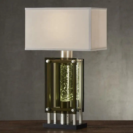 Modern Silver Finish Table Lamp for Nightstand, Water Dancing Light Home Decor, Luxury Nightlight for End Table or Sofa