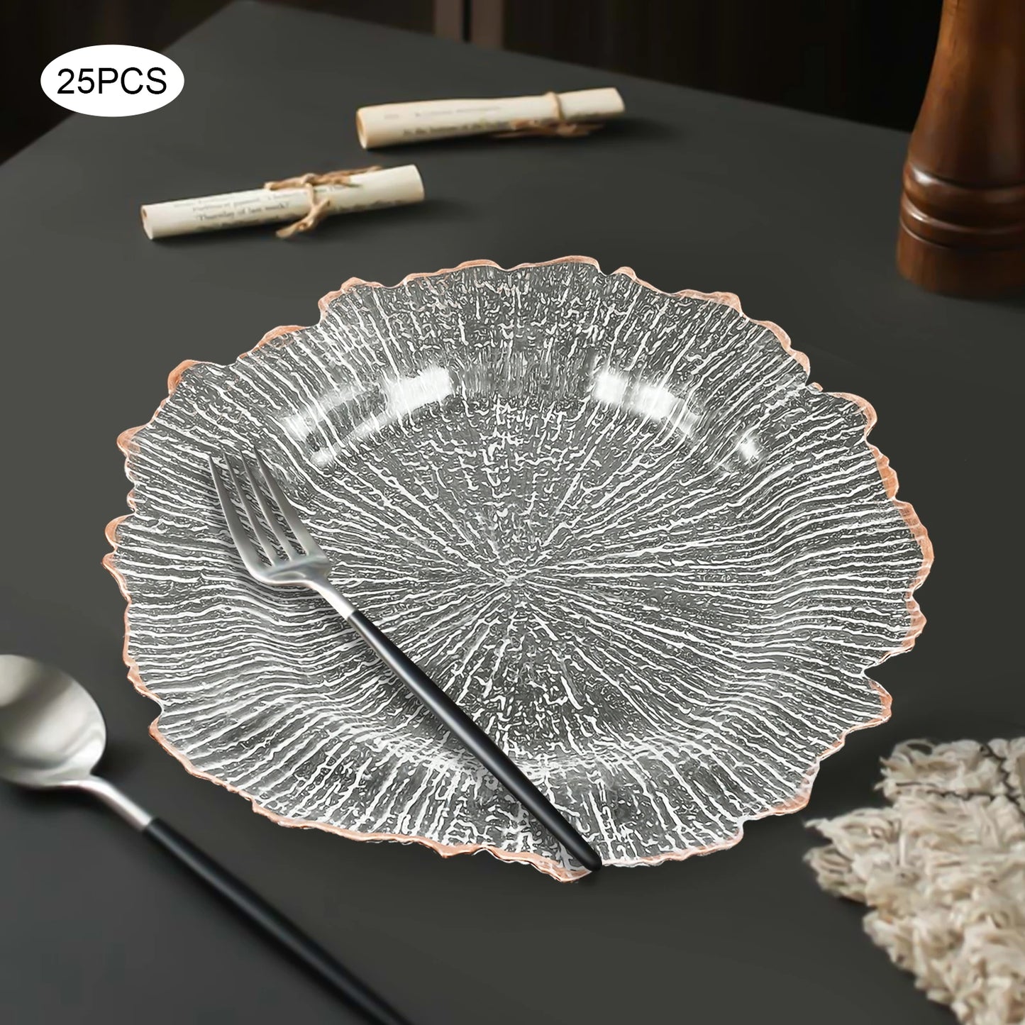 25pcs 32cm Gold/Rose Clear Table Charger Plates Dinner Charger Plates For Banquets, Weddings, Bridal Showers