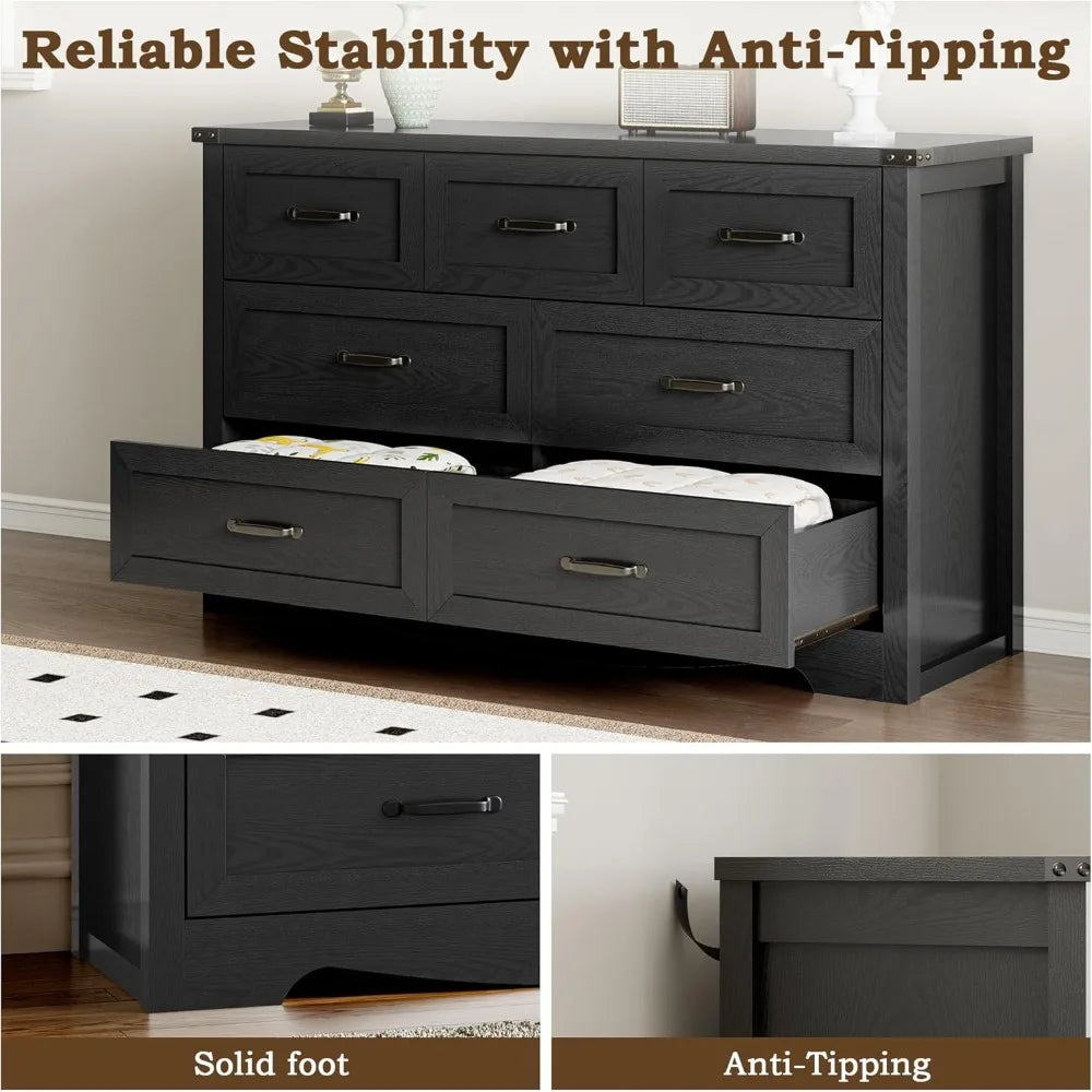 7-Drawer Dresser for Bedroom, Modern Wooden Chest of Drawers with Metal Handles, Anti-Tipping Design, Sturdy and Stable Storage