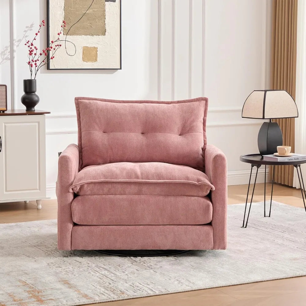 Oversized Swivel Chair, 36" Swivel Armchair Accent Chair for Living Room, Mid Century Modern Thick Padded Arm Chairs
