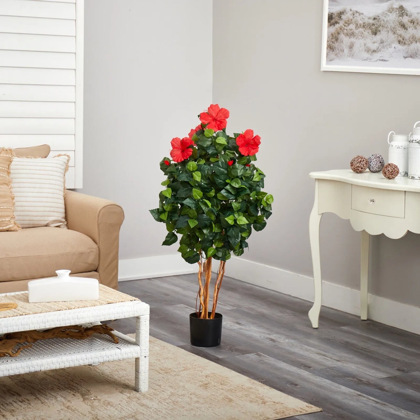 4’ Artificial Hibiscus Topiary Flower Tree w/406 Lvs Home Decor.