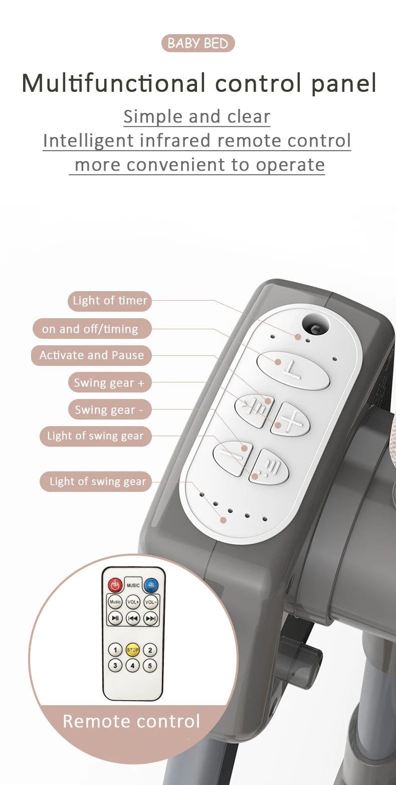 Baby Bed Electric Rocking Bed Baby Swing Electric Crib Moises for Babies Newborn Baby Childcare Baby Nest Portable Foldable