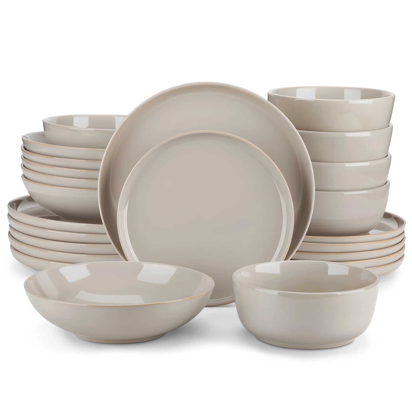 vancasso 12/16/18/24 Piece Light-Grey Reactive Glaze Stoneware Plates Set Dinnerware Sets with 4/6 pcs Dinner Plate/Dessert/Bowl