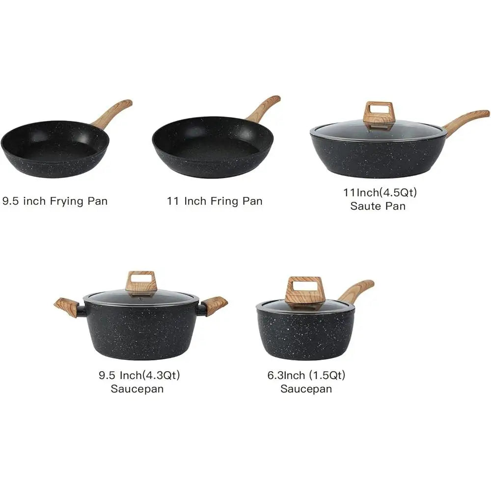 16PCS Nonstick Pots and Pans Set Cookware Aluminum Kitchen Cooking Set Easy Clean Heat Resistant Spatula and Protectors