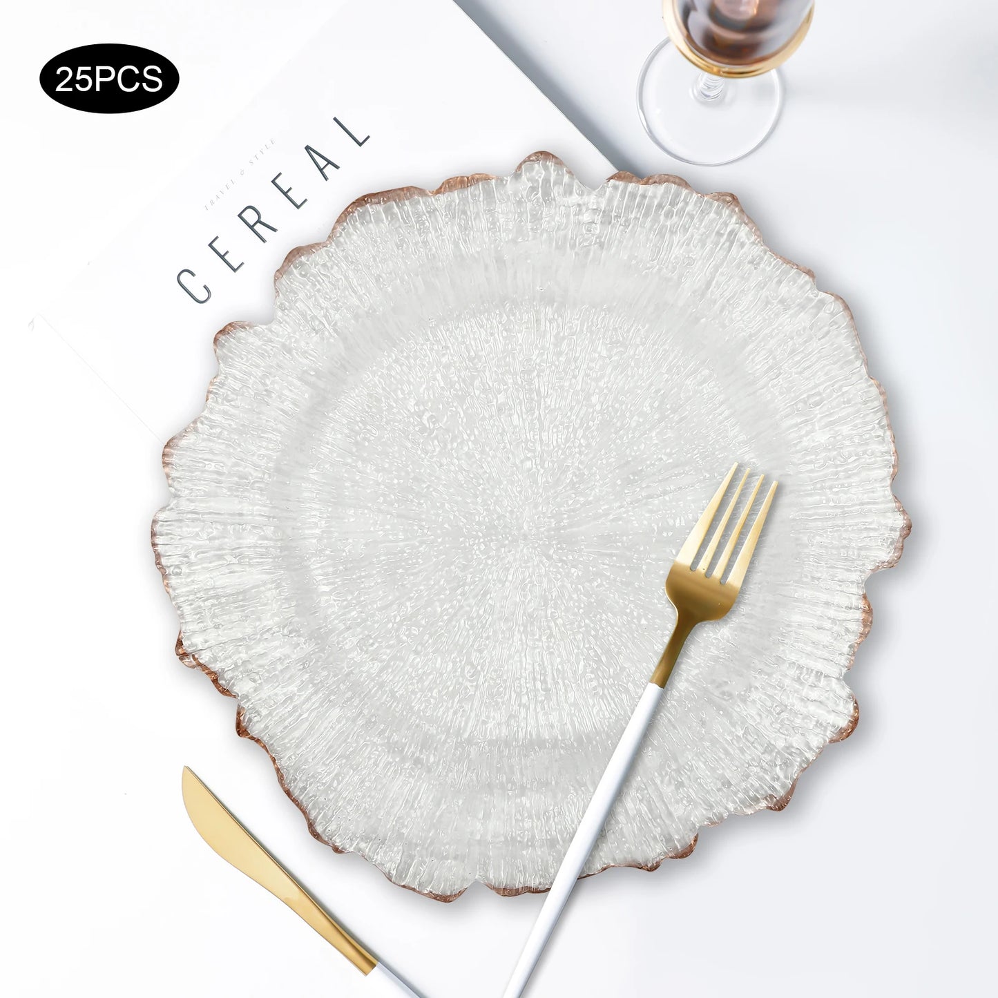 25pcs 32cm Gold/Rose Clear Table Charger Plates Dinner Charger Plates For Banquets, Weddings, Bridal Showers