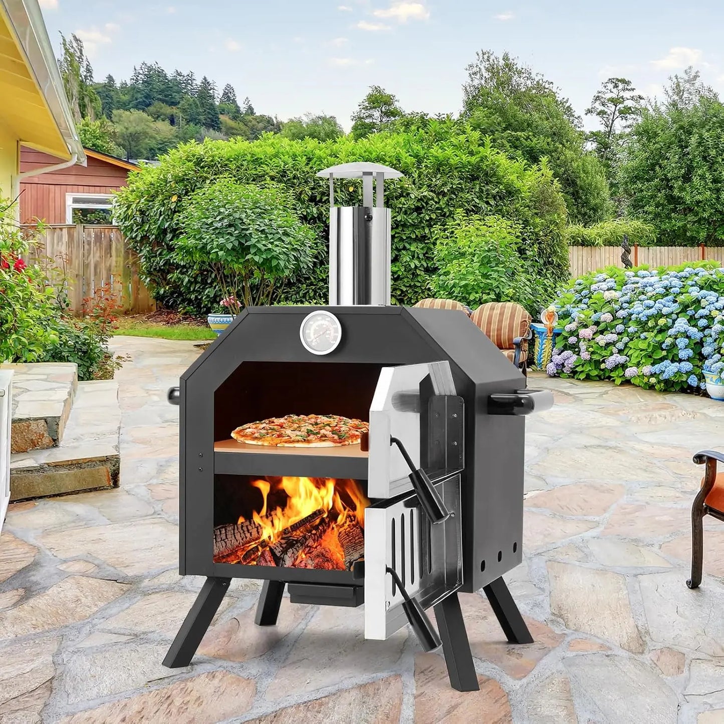 Foldable Legs Outdoor Pizza Oven With Cover 12 Inch Stone