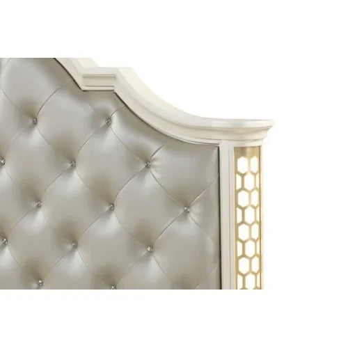 Queen Size 5 Piece LED Vanity Bedroom Set In Beige Wood