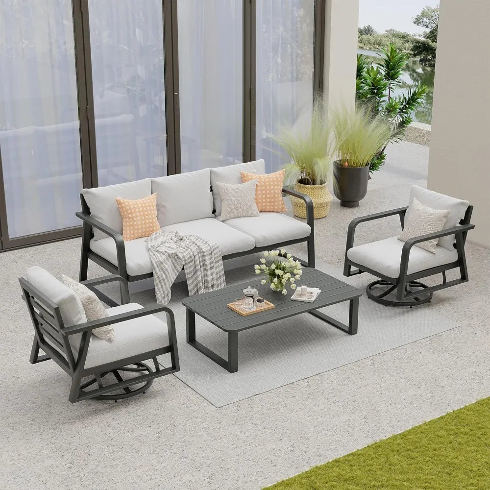 Outdoor Patio Furniture Set 4-Piece, Aluminum Swivel Rocking Chairs with All-Weather Cushions, Modern Patio Conversation Set