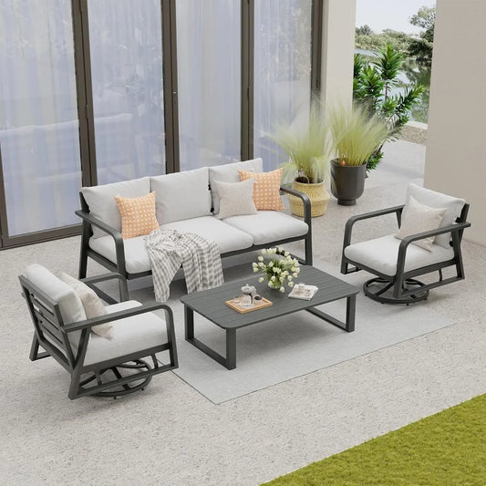 Outdoor Patio Furniture Set 4-Piece, Aluminum Swivel Rocking Chairs with All-Weather Cushions, Modern Patio Conversation Set