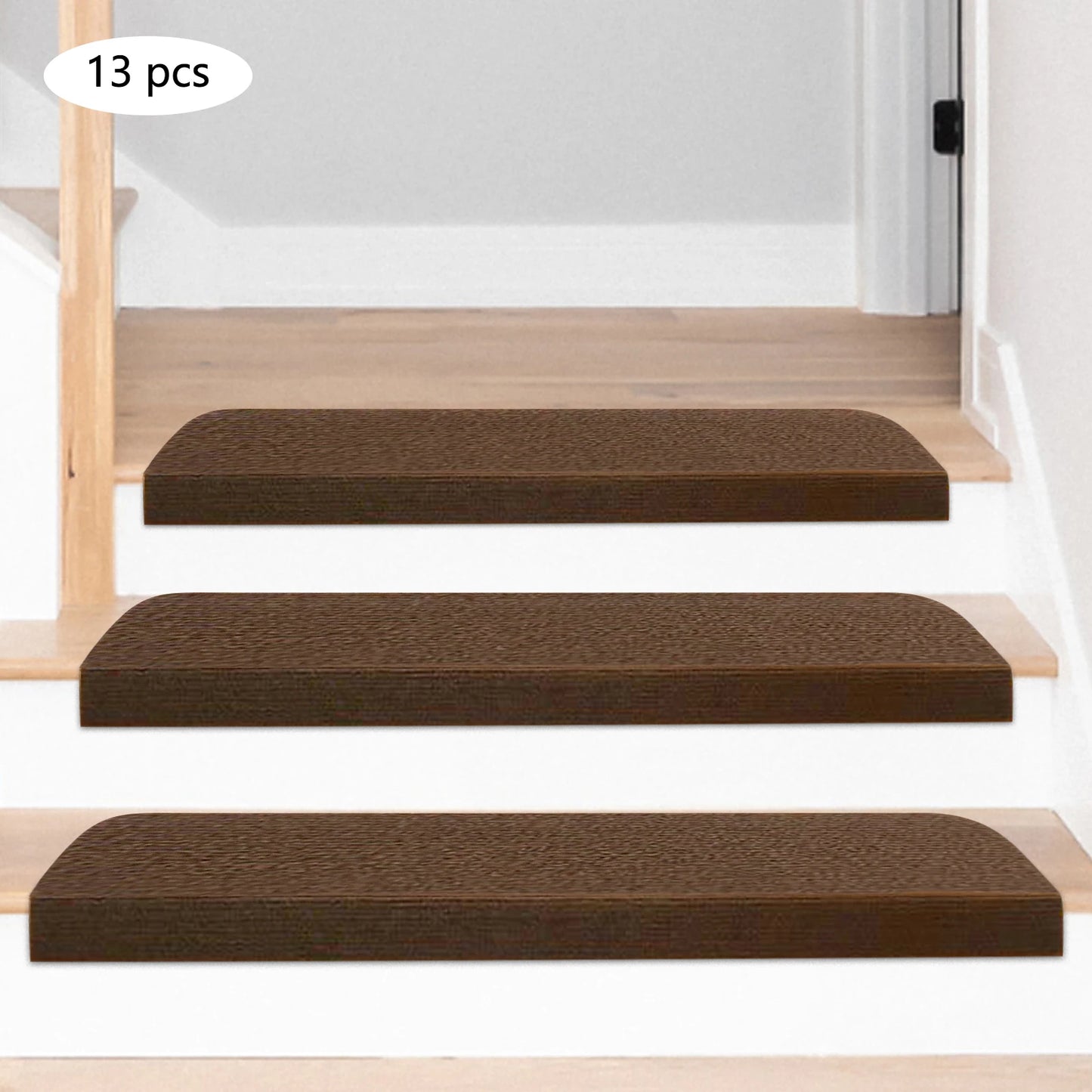 Indoor Skid-resistant Stair Treads Runners Step Pads Carpet Mats Rugs Set of 13 Brown 20*55cm