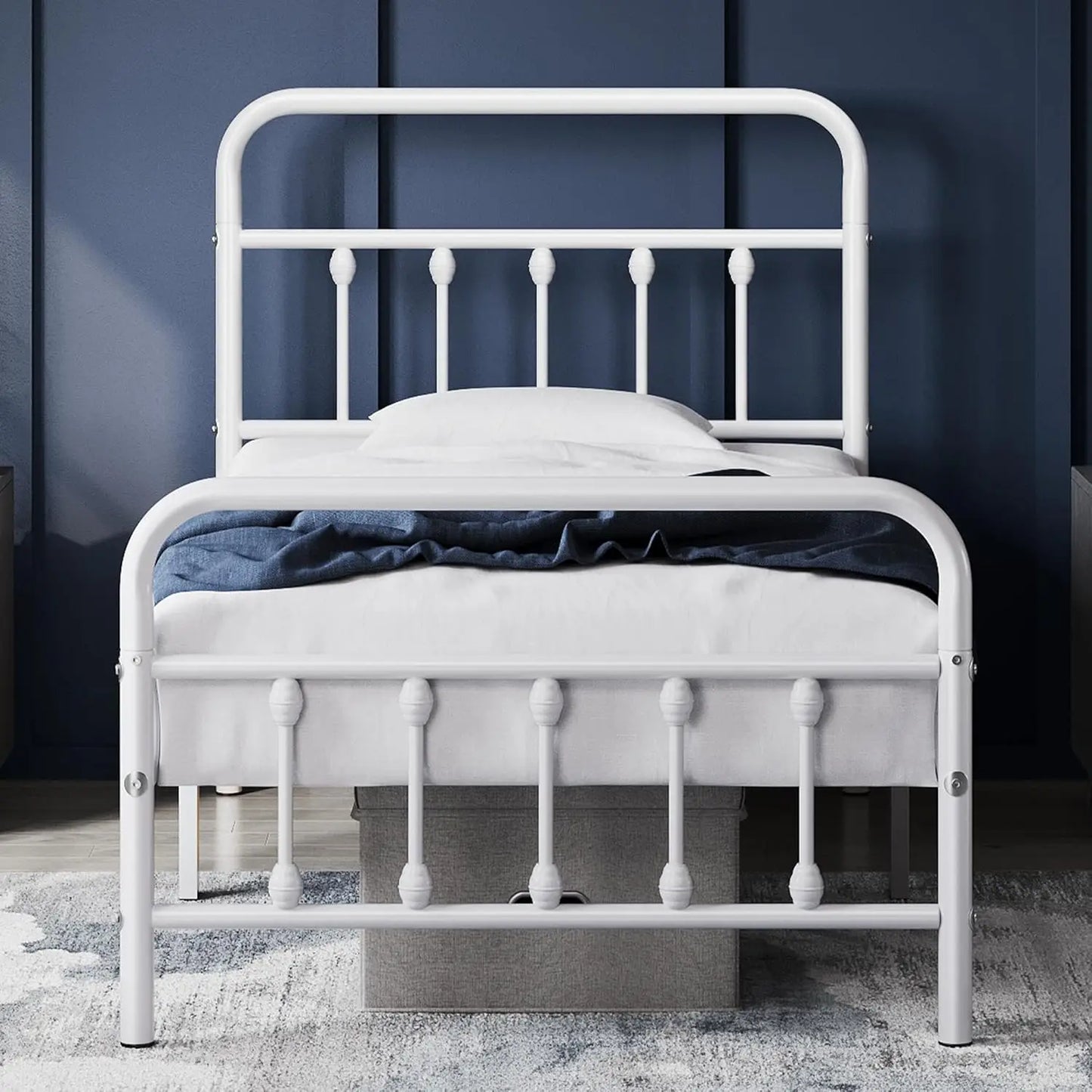 Classic Metal Platform Bed Frame Mattress Foundation with Victorian Style Iron-Art Headboard/Footboard/Under Bed Storage