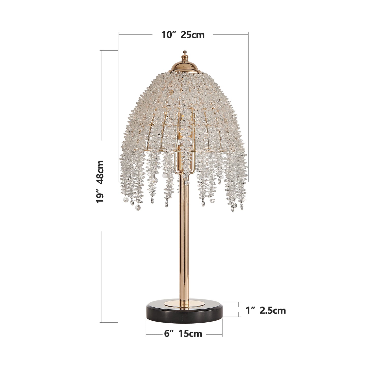 Elegant Crystal Table Lamp Vintage Waterfall Design with Crystal Bead String Shade&Marble Textured Base for Living Room Bedroom