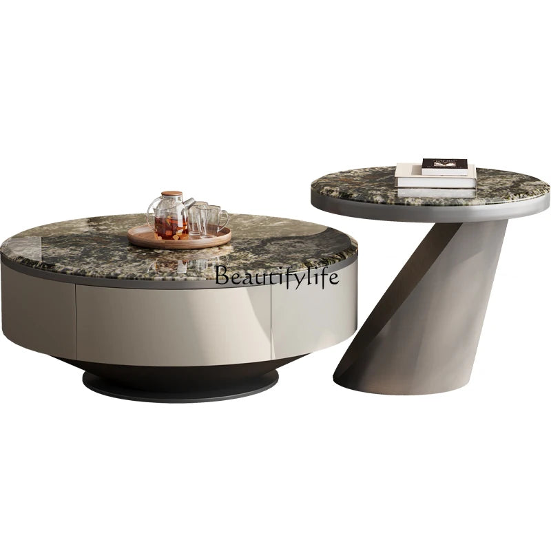 Italian light luxury natural marble platinum diamond coffee table living room size round high-end combination