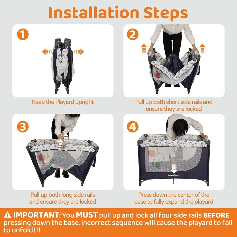 Pamo Babe Travel Foldable Portable Bassinet Baby Infant Comfortable Play Yard Crib Cot with Soft Mattress Breathable Mesh Walls