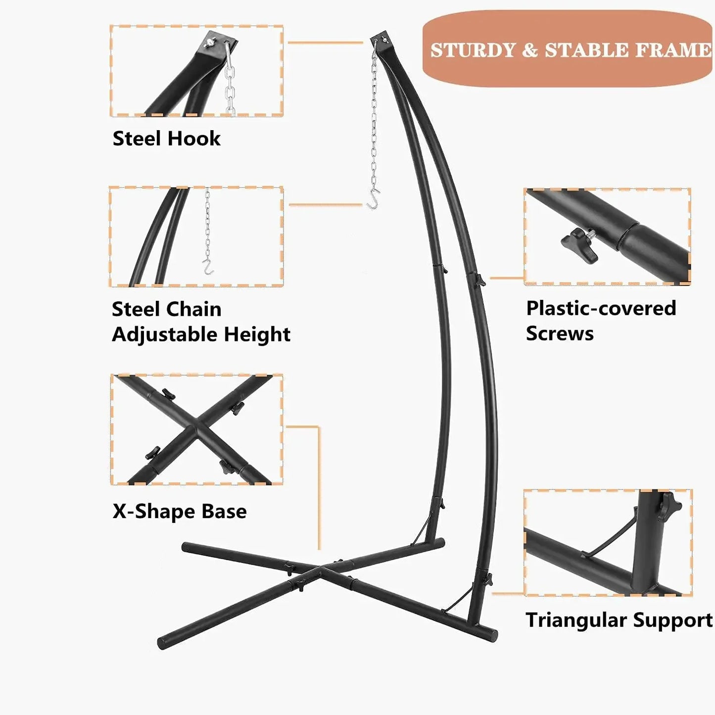 Hanging Hammock X-Stand w/Tree Tent,Play Tent Indoor Metal Swing Chair Stand Outdoor Egg Basket Patio Seat w/Support Stand
