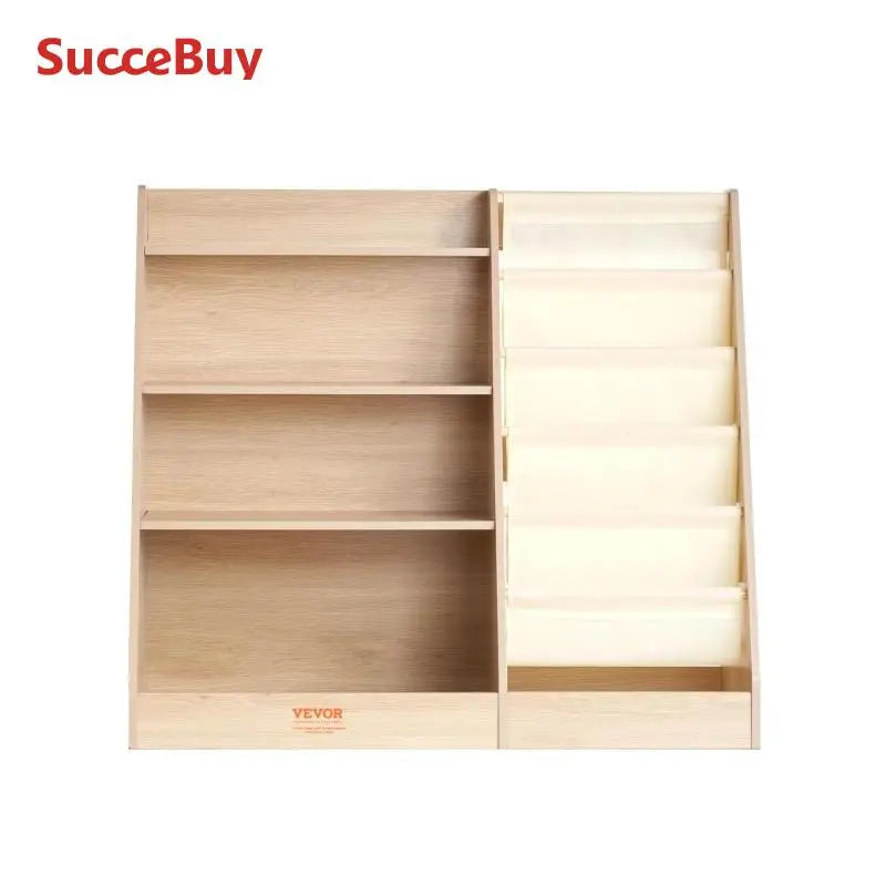SucceBuy 4-Tier Kids Wooden Bookshelf Six-Layer Sling Bookcase  Storage Book Rack for Kids Room Playroom Kindergarten Nursery