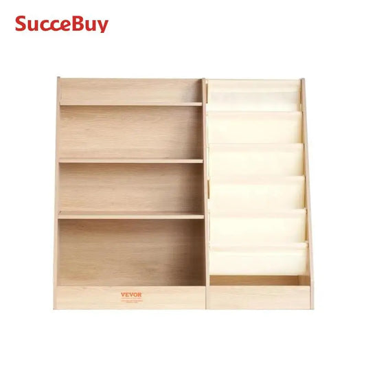 SucceBuy 4-Tier Kids Wooden Bookshelf Six-Layer Sling Bookcase  Storage Book Rack for Kids Room Playroom Kindergarten Nursery