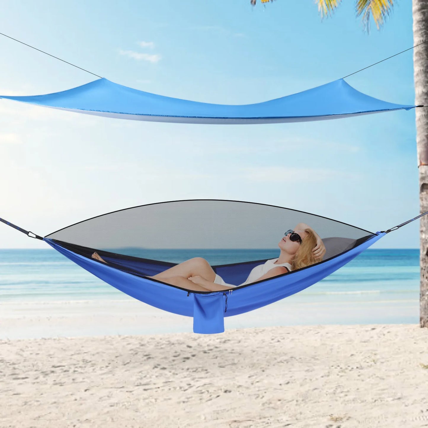 Hammocks with Mosquito Net Tent Rain Fly Tarp Hammock for Backpacking and Travel   Outdoor Leisure Set Blue Camping Tarp Hammock