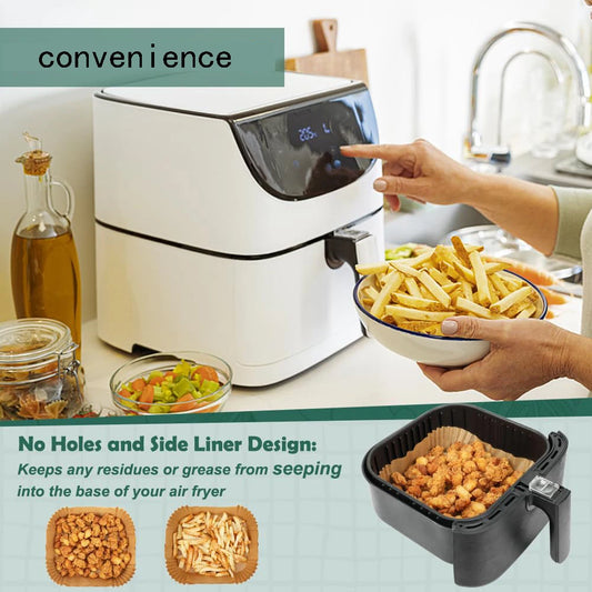 [In Stock] 50/100PCS Disposable Air Fryer Paper Liners | Non-Stick Oil-Proof Baking Parchment Sheets