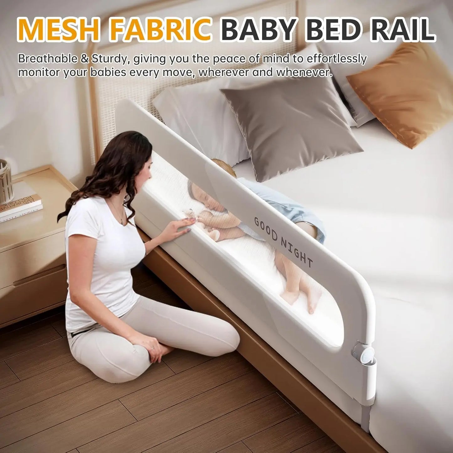 Foldable Toddler Bed Rails - Adjustable Height, Tool-Free Installation for Twin Queen King Beds (59inch)