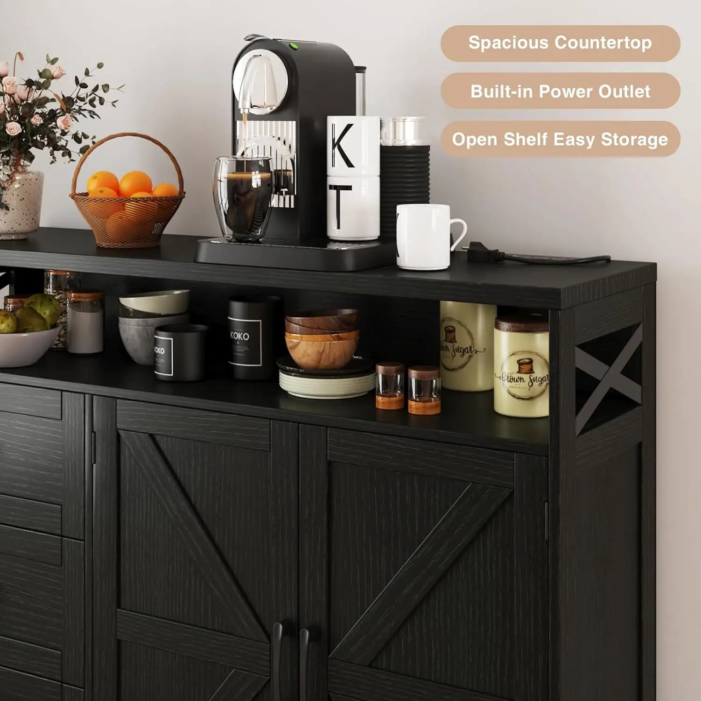 Vabches Buffet Cabinet Wooden Sideboard Cabinet with Drawers&Storage Cabinet Kitchen Cabinet Coffee Bar Cabinet for Dining Room