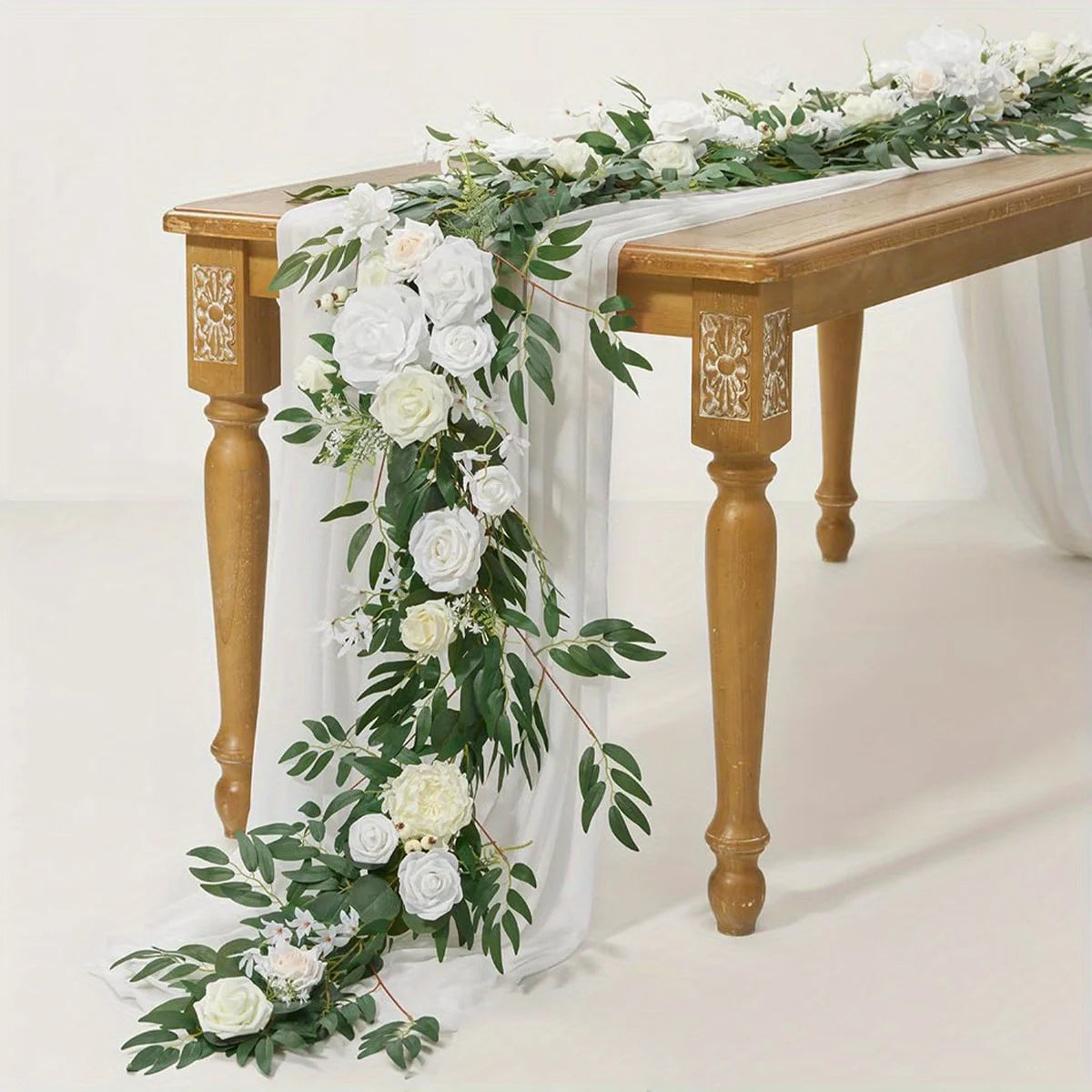 1Pc Eucalyptus Willow Leaf Flower Garland - 5.9ft Eucalyptus & Rose, Sweetheart Table Decor for Wedding Reception,