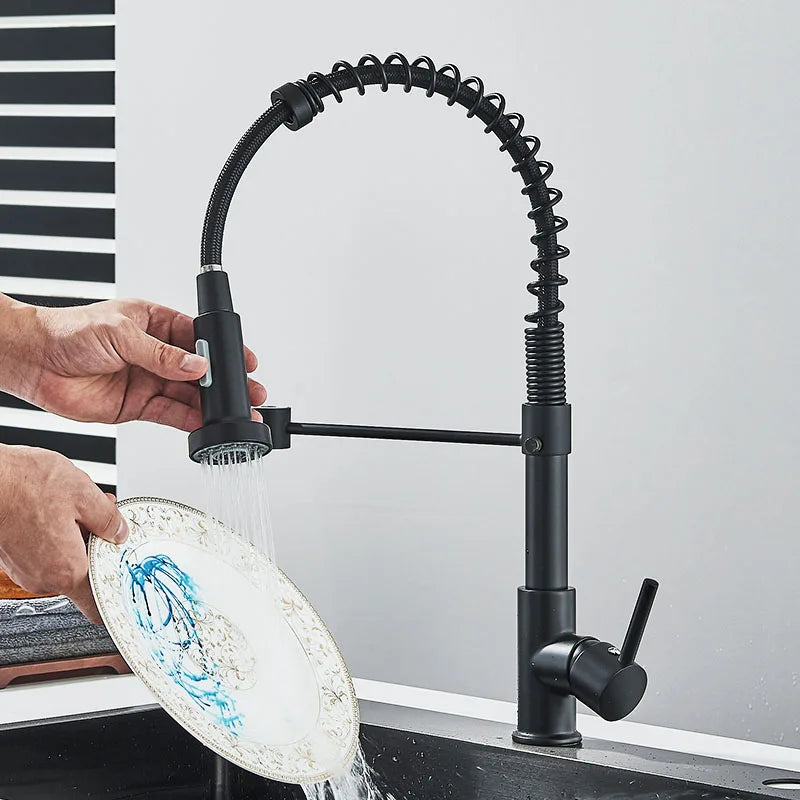 Matte Black Kitchen Faucet Pull Down Sprayer Gourmet Kitchen Faucets Dual Modes Nozzle Flexible Sink Mixer Taps Hot Cold Water