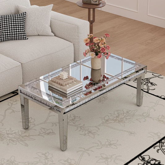 Wisfor Mirrored Diamond Coffee Table Rectangular Living Room