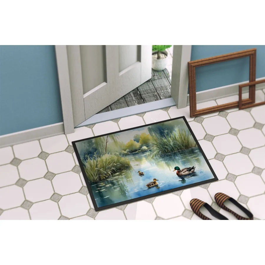 Ducks by the Pond Doormat Front Door Mat Indoor Outdoor Rugs for Entryway Non Slip Washable Low Pile 24H X 36W