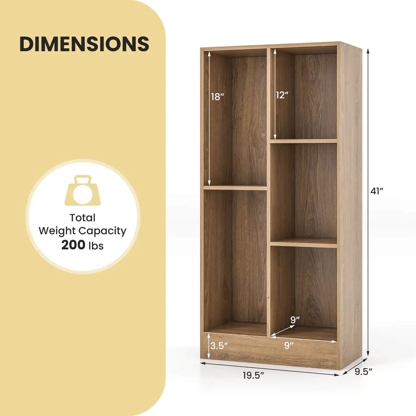 2PCS 5-Cube Bookcase for Kids 41" Wooden Toy Storage Organizer for Kid's Room