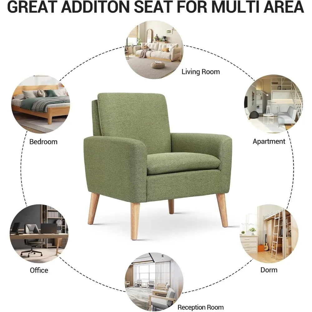 Accent Chair Set of 2 Living Room Mid-Century Modern Chair, Upholstered Fabric Comfy Club Armchair Pair of Leisure Sofa