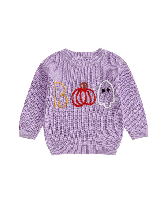 Adorable Halloween-themed Baby Sweater with Spooky Ghost and Pumpkin Embroidery Cozy Toddler Knitwear for Warmth and Style