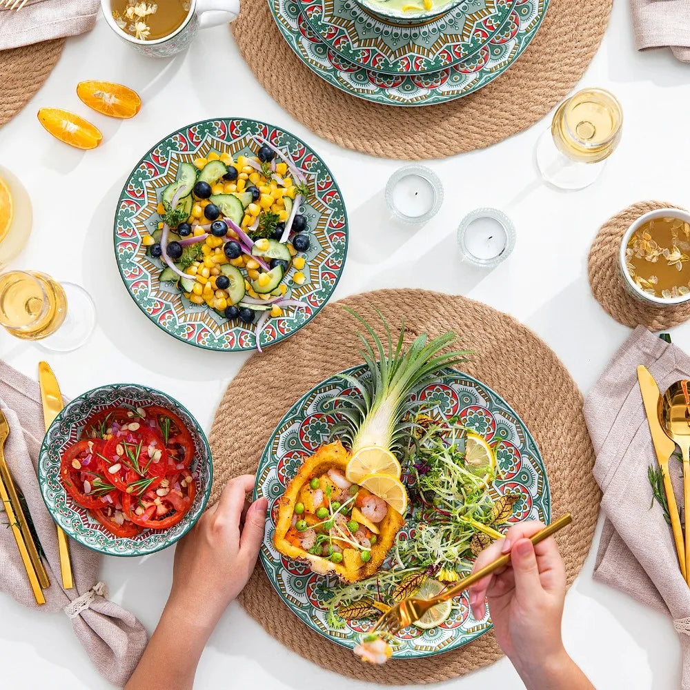 Vancasso Bohemian Mandala Patterned Ceremic Tableware 16PCS Porcelain Dinnerware Set with Dinner Plate Dessert Plate Bowl Mug