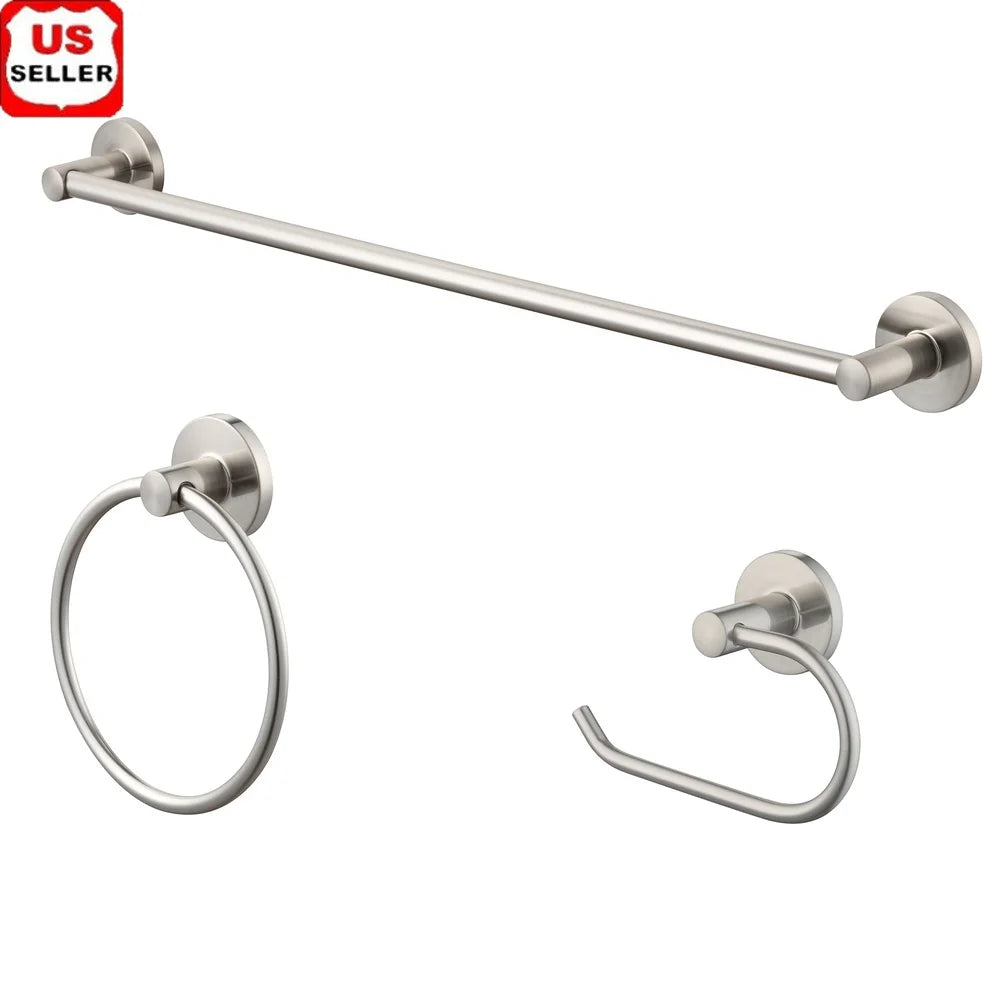 XMSJ Modern Round 3 Piece Bath Accessory Kit Satin Nickel