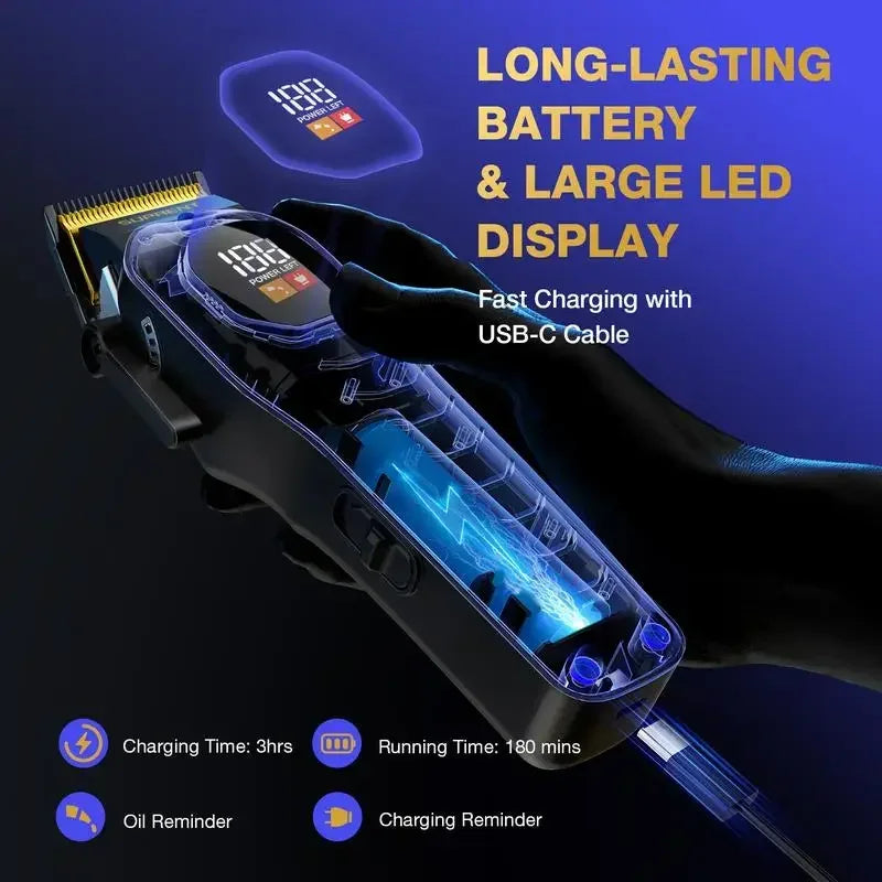 SUPRENT PRO The Black Scorpion- Professional Hair Clipper for Men-Rechargeable Heavy-Duty Motor Hair Cutting Kits with Display