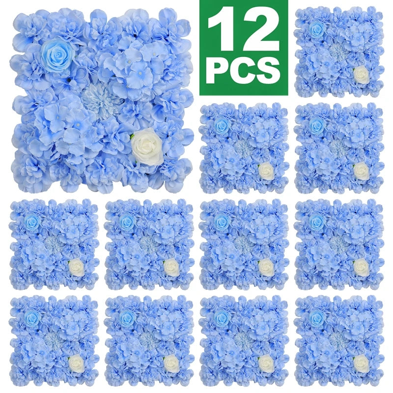12pcs Artificial Flowers Wall Panels 16.5* 16.5Inch Silk Roses Home decoration Floral Backdrop Ideal for Wedding Celebrations