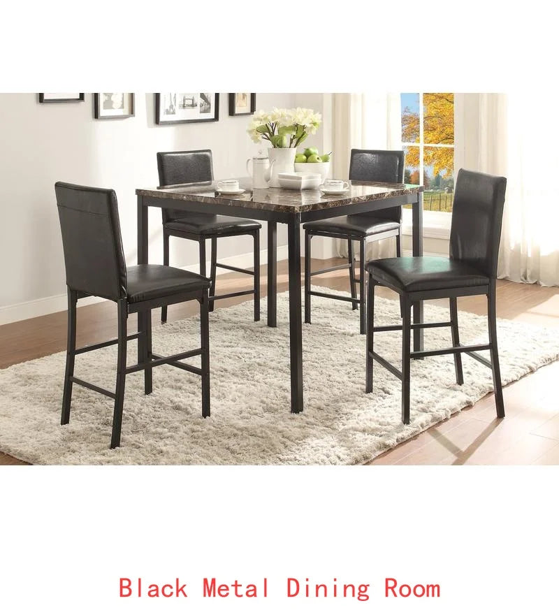 Counter Height Dining Set 5pc with Faux Marble Tabletop and 4 Chairs, Ideal for Transitional Small Spaces, Stylish and