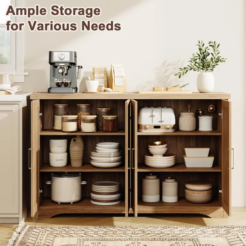 Fluted Buffet Cabinet with Storage Accent Sideboard, Modern Credenza with 4 Doors & Adjustable Shelves, A Versatile Piece Blendi