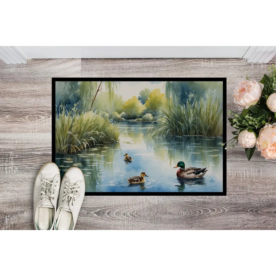 Ducks by the Pond Doormat Front Door Mat Indoor Outdoor Rugs for Entryway Non Slip Washable Low Pile 24H X 36W