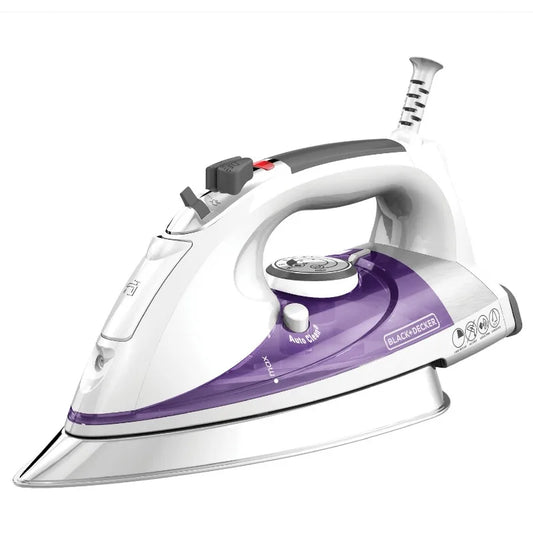 Black+Decker 1500W Professional Steam Iron with Stainless Steel Soleplate and Extra-Long Cord, Self Cleaning, Auto Shut Off