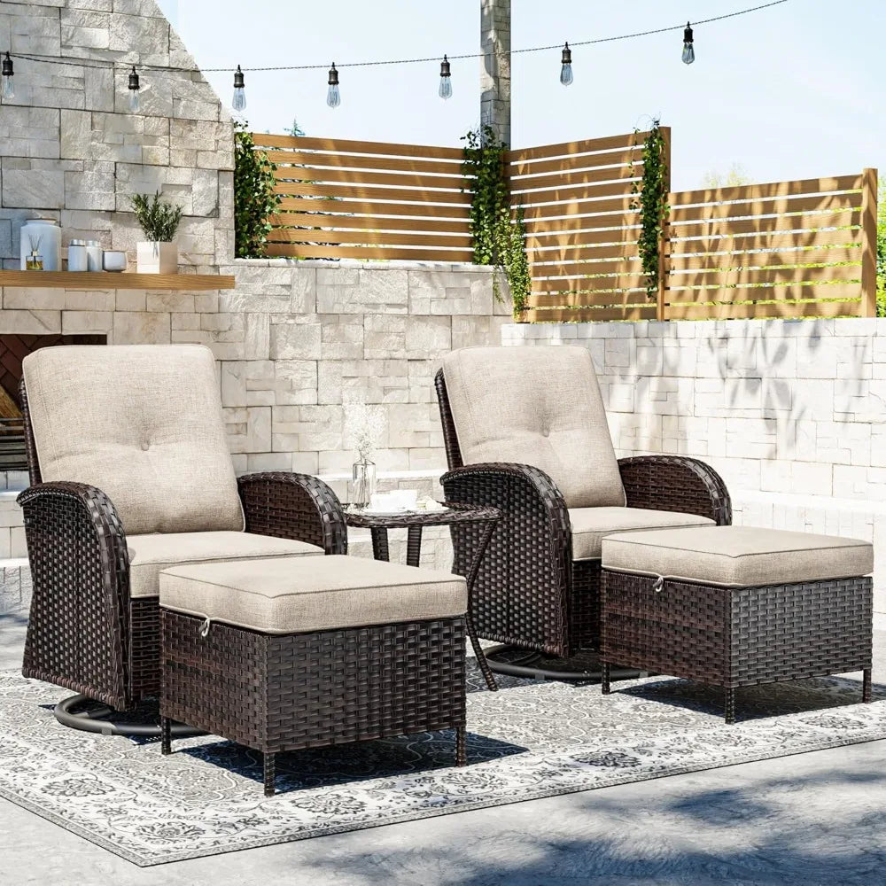 5 Piece Patio Furniture Set, Outdoor Swivel Chair Sets with Thick Cushion and Ottoman, Wicker Patio Conversation Set for Porch