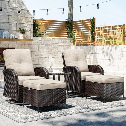 5 Piece Patio Furniture Set, Outdoor Swivel Chair Sets with Thick Cushion and Ottoman, Wicker Patio Conversation Set for Porch