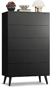 Black Dresser for Bedroom, 47.24'' Wide 6 Drawer Wood Dresser Storage Organizer with Sturdy Metal Handle, TV Stand for 55 inch