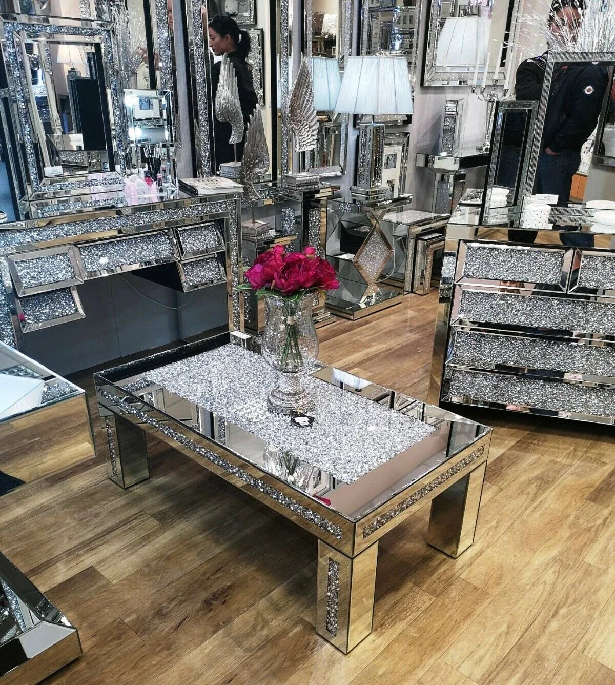 Coolbang Crushed Diamond Glass Coffee Table For Living Room