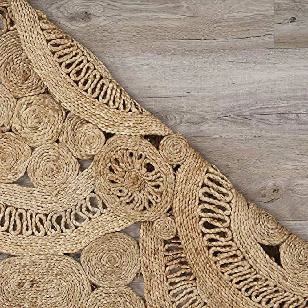 Natural Braided Jute Round Area Rug Handmade Indoor Carpet Soft Bohemian Geometric Design Home Decor Dining Room Bedroom Living