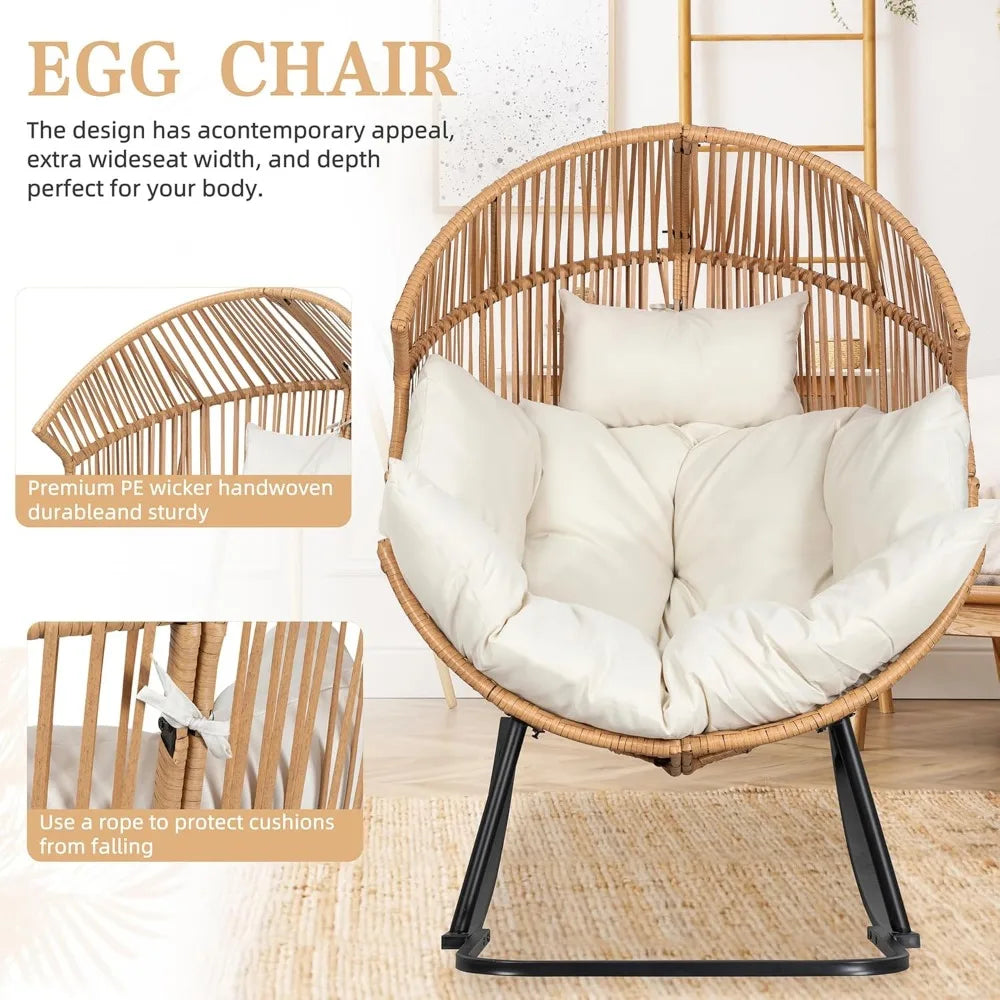 Wicker Egg Rocking Chair with Cushion for Outdoor Relaxation